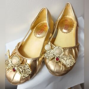 Girls Beauty & The Beast Golden Bejeweled Shoes- Toddler Size 7/8